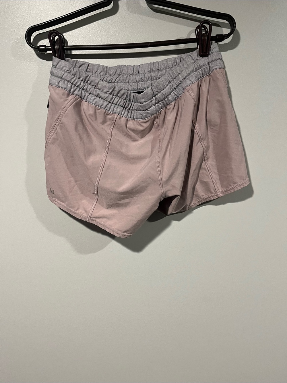 Vuori Women's Dusty Pink Athletic Shorts with Gray Waistband - Picture 3 of 5